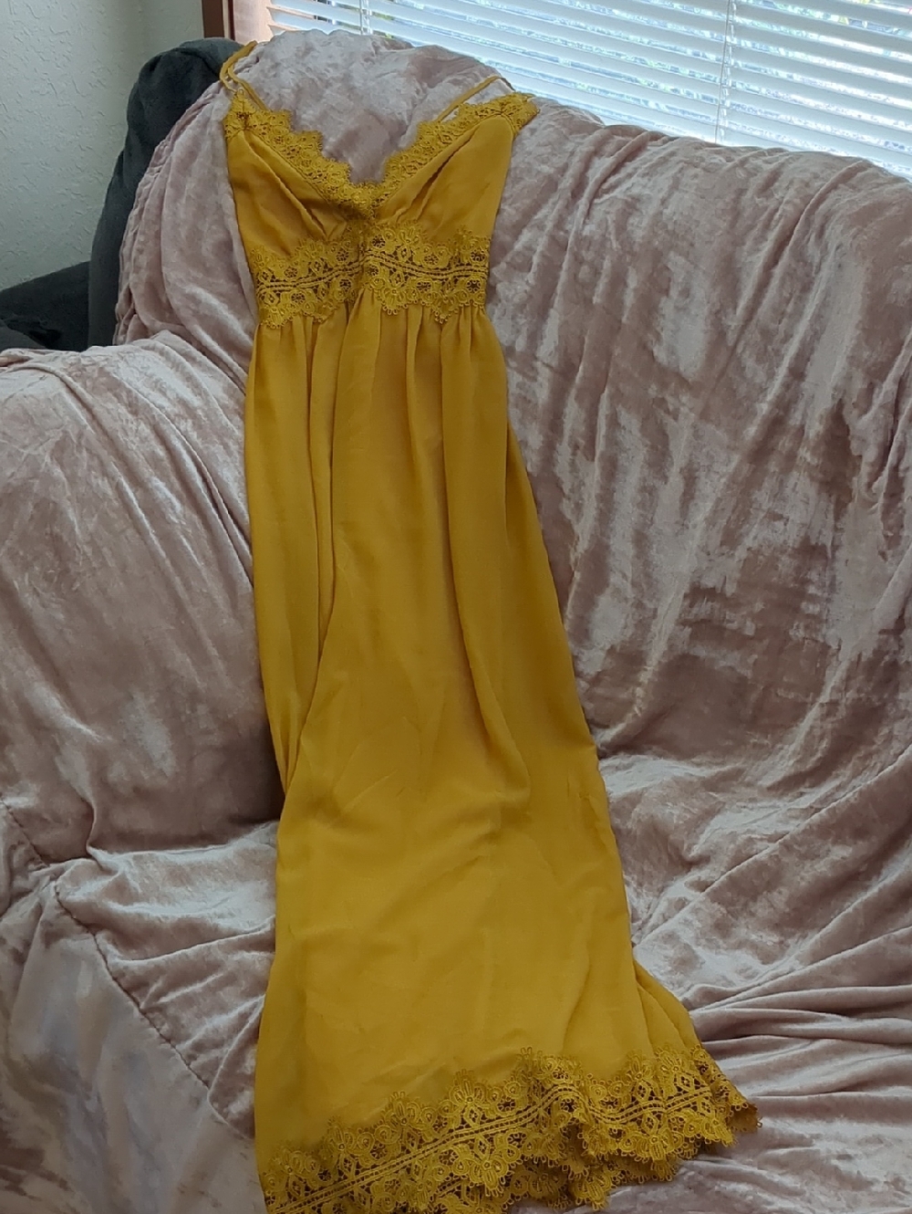 Lulu's Mustard Yellow Lace-Trim Slip Jumpsuit